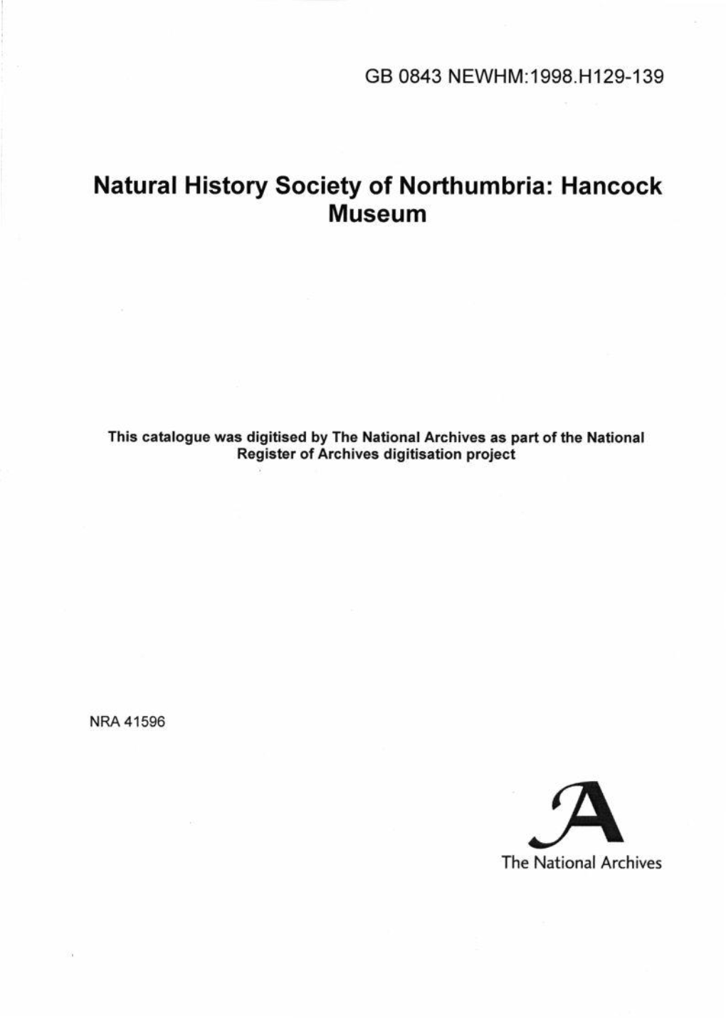Natural History Society of Northumbria: Hancock Museum