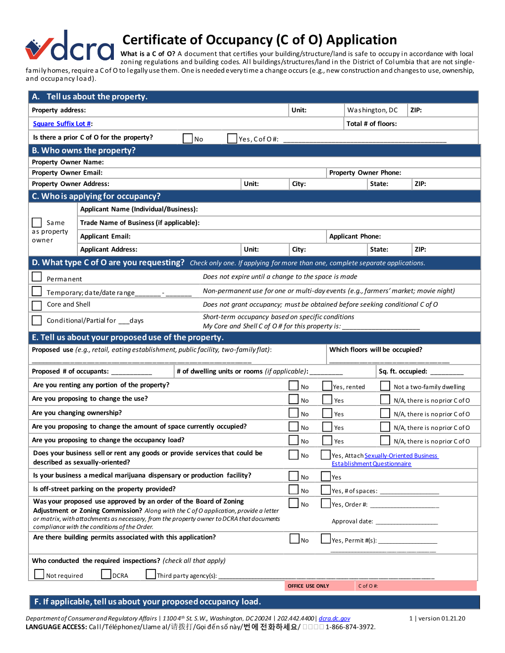 Certificate of Occupancy (C of O) Application