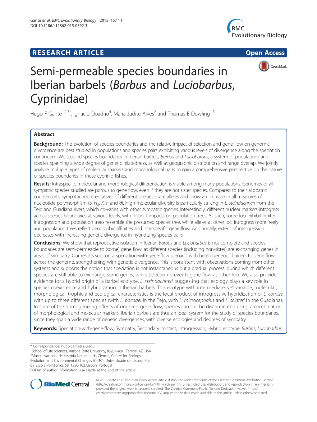 Semi-Permeable Species Boundaries in Iberian Barbels (Barbus and Luciobarbus, Cyprinidae)