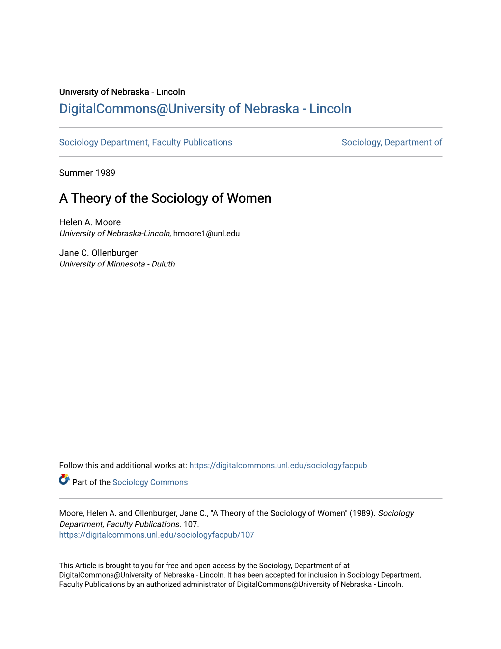 A Theory of the Sociology of Women