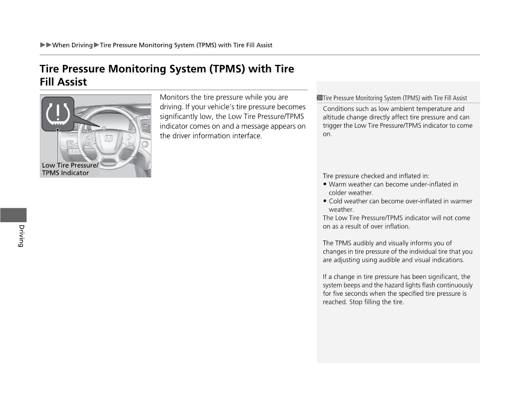 Tire Pressure Monitoring System (TPMS) with Tire Fill Assist