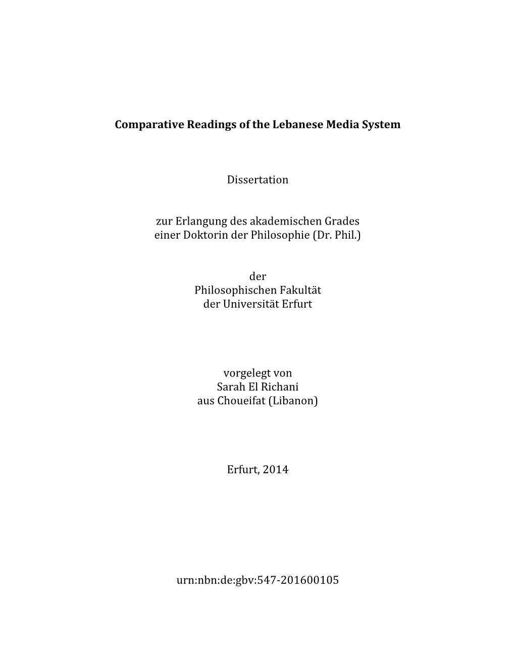 Comparative Readings of the Lebanese Media System