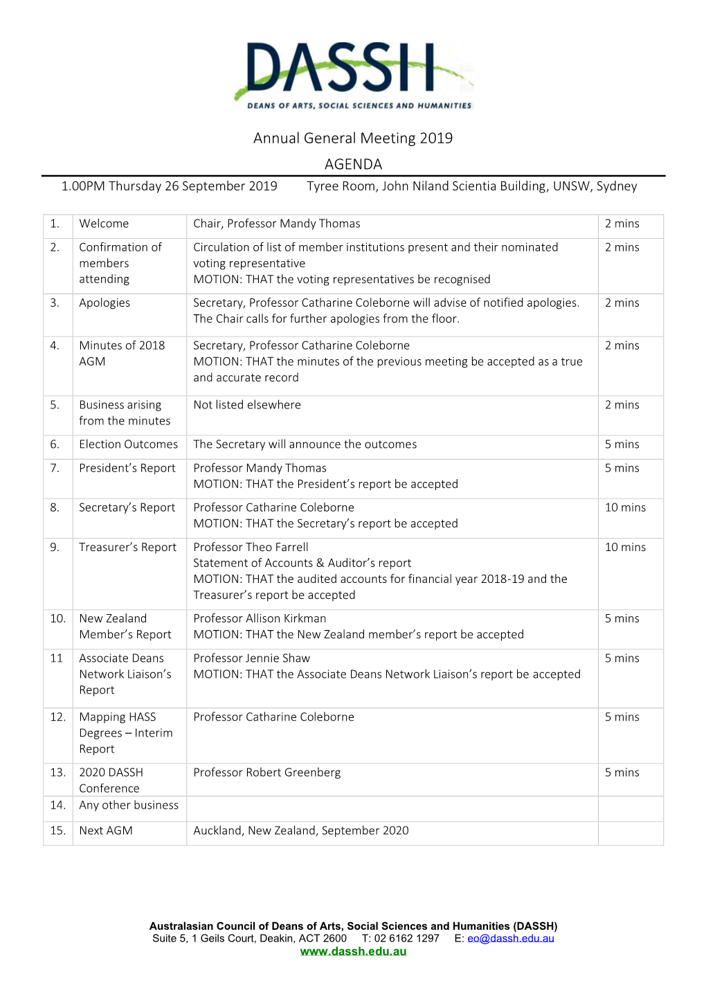 Annual General Meeting 2019 AGENDA