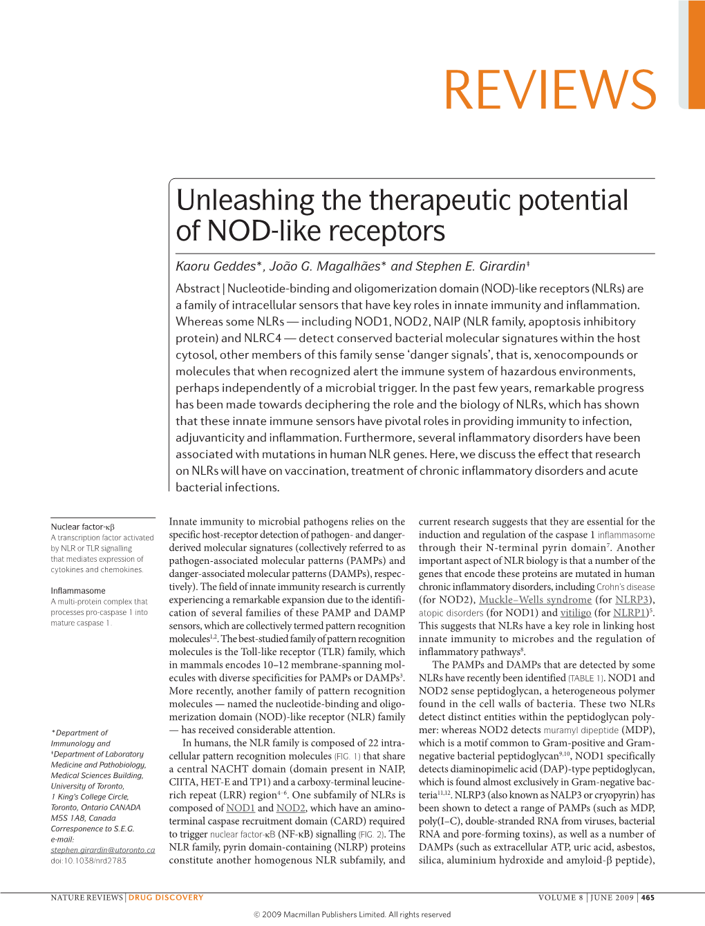 Unleashing the Therapeutic Potential of NOD-Like Receptors