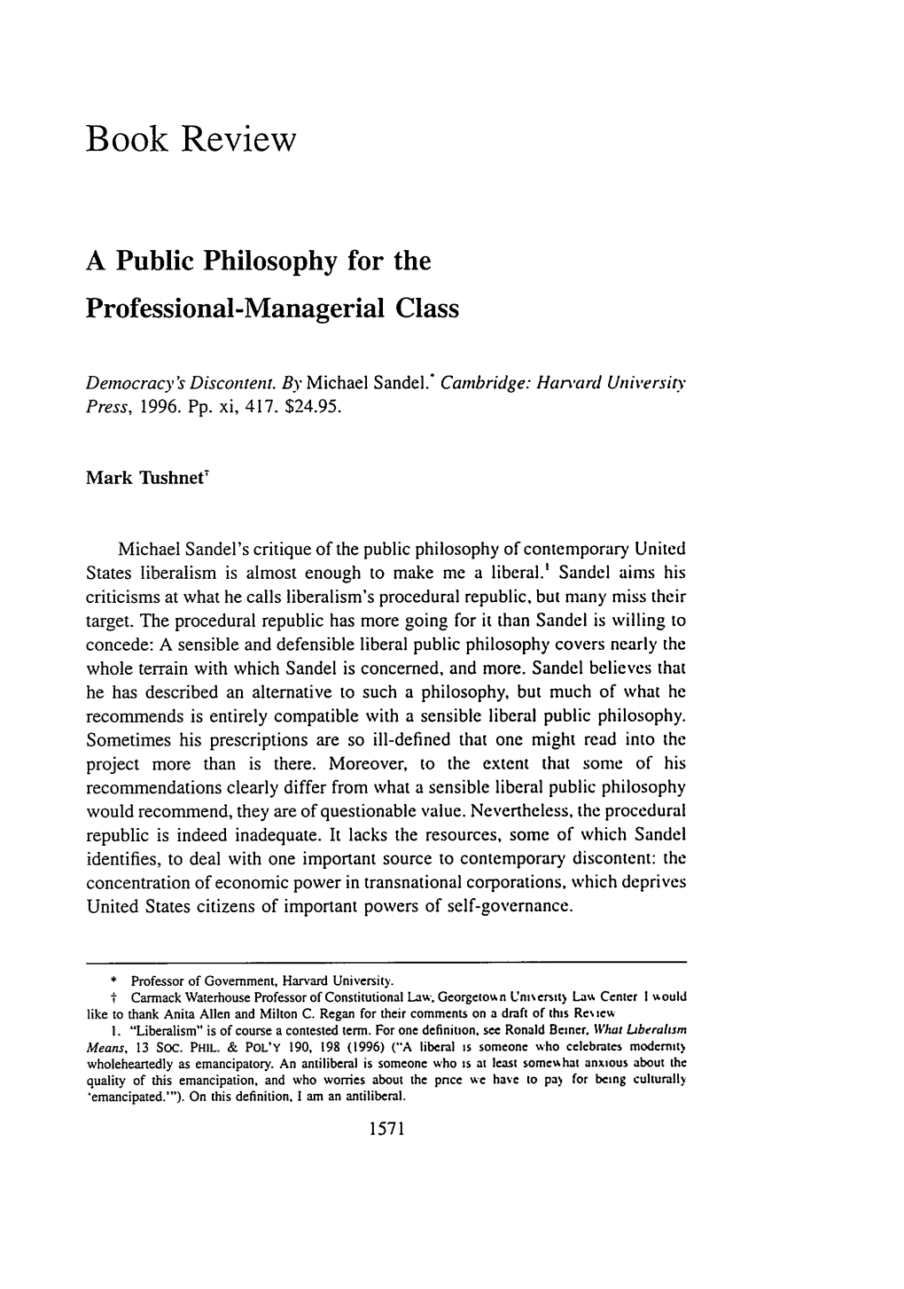 A Public Philosophy for the Professional-Managerial Class