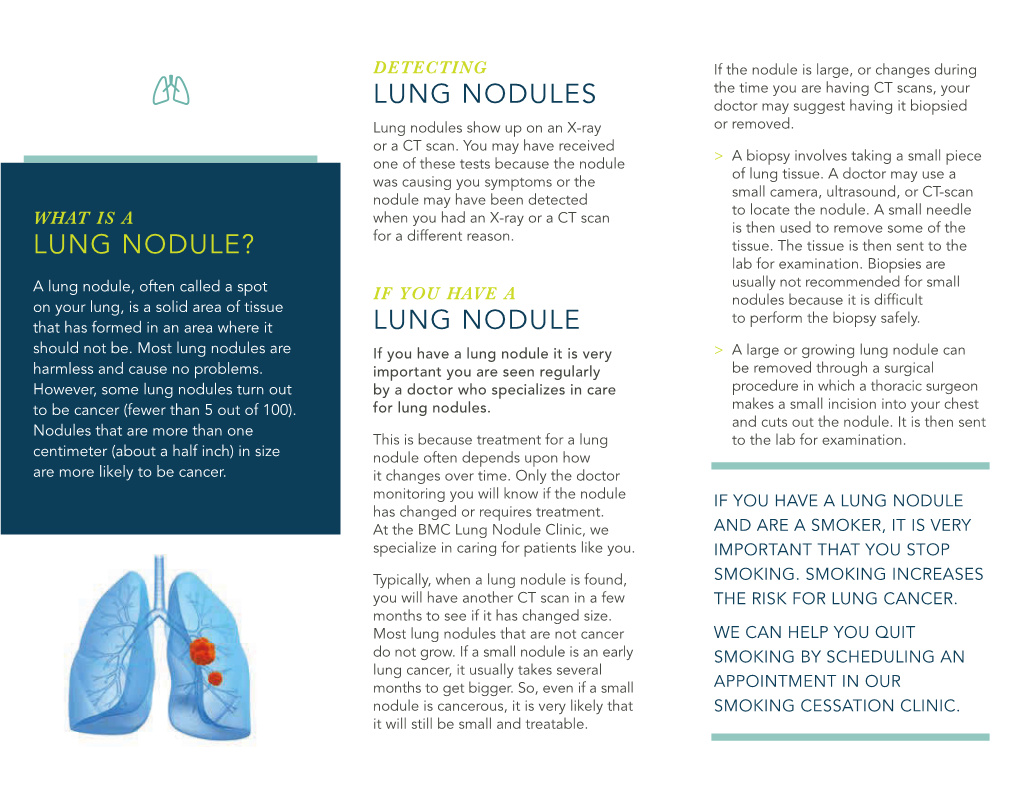 Lung Nodule Clinic, We and Are a Smoker, It Is Very Specialize in Caring for Patients Like You