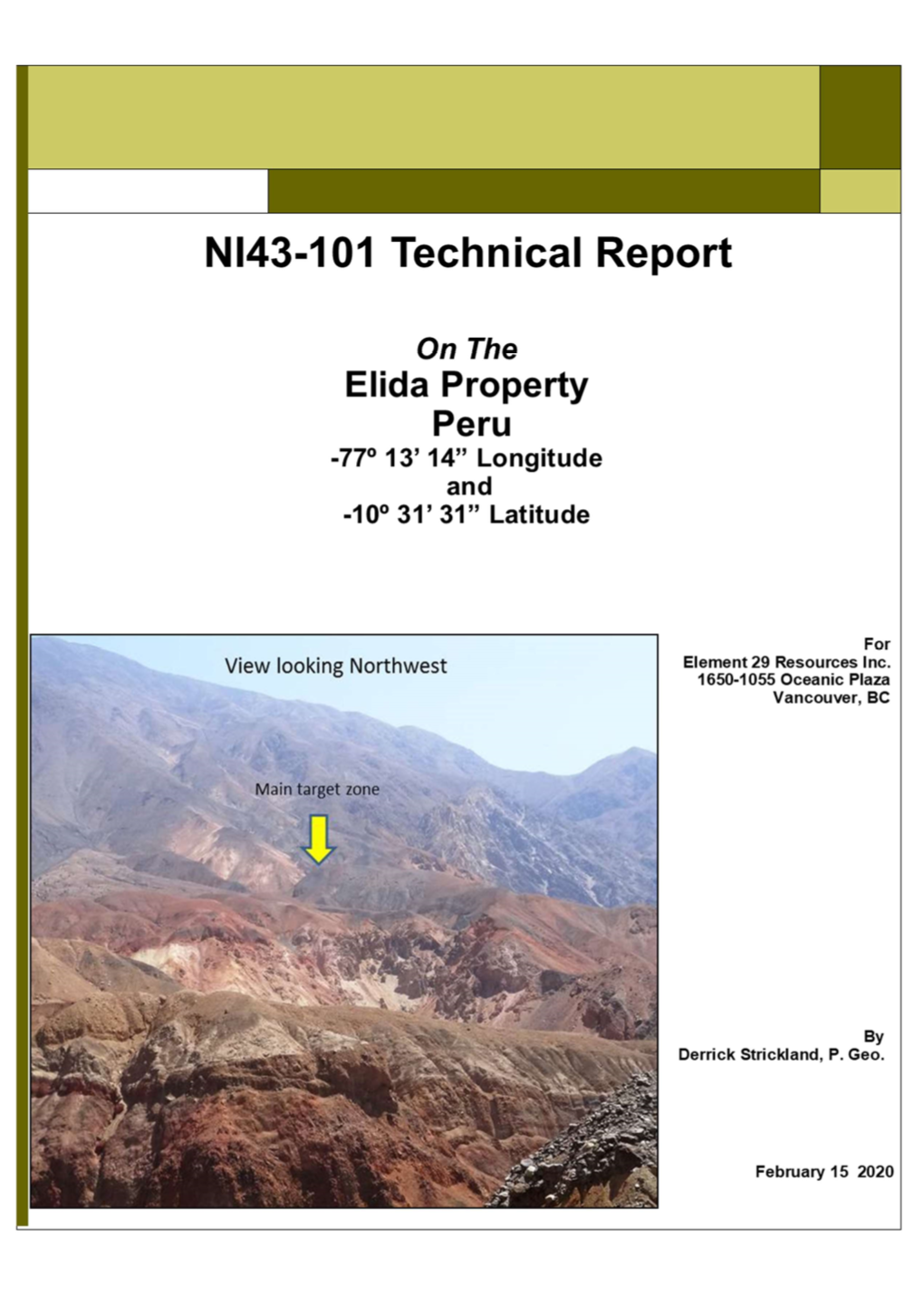 Elida Property, Peru NI 43-101 Technical Report Element 29 Resources Inc