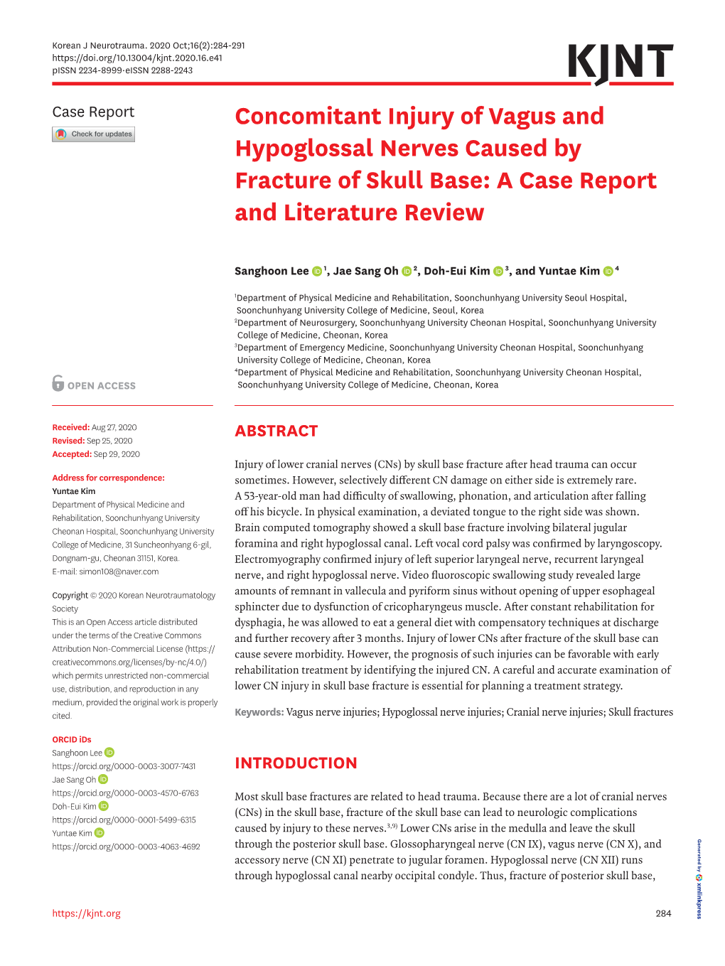Concomitant Injury of Vagus and Hypoglossal Nerves Caused by Fracture of Skull Base: a Case Report and Literature Review