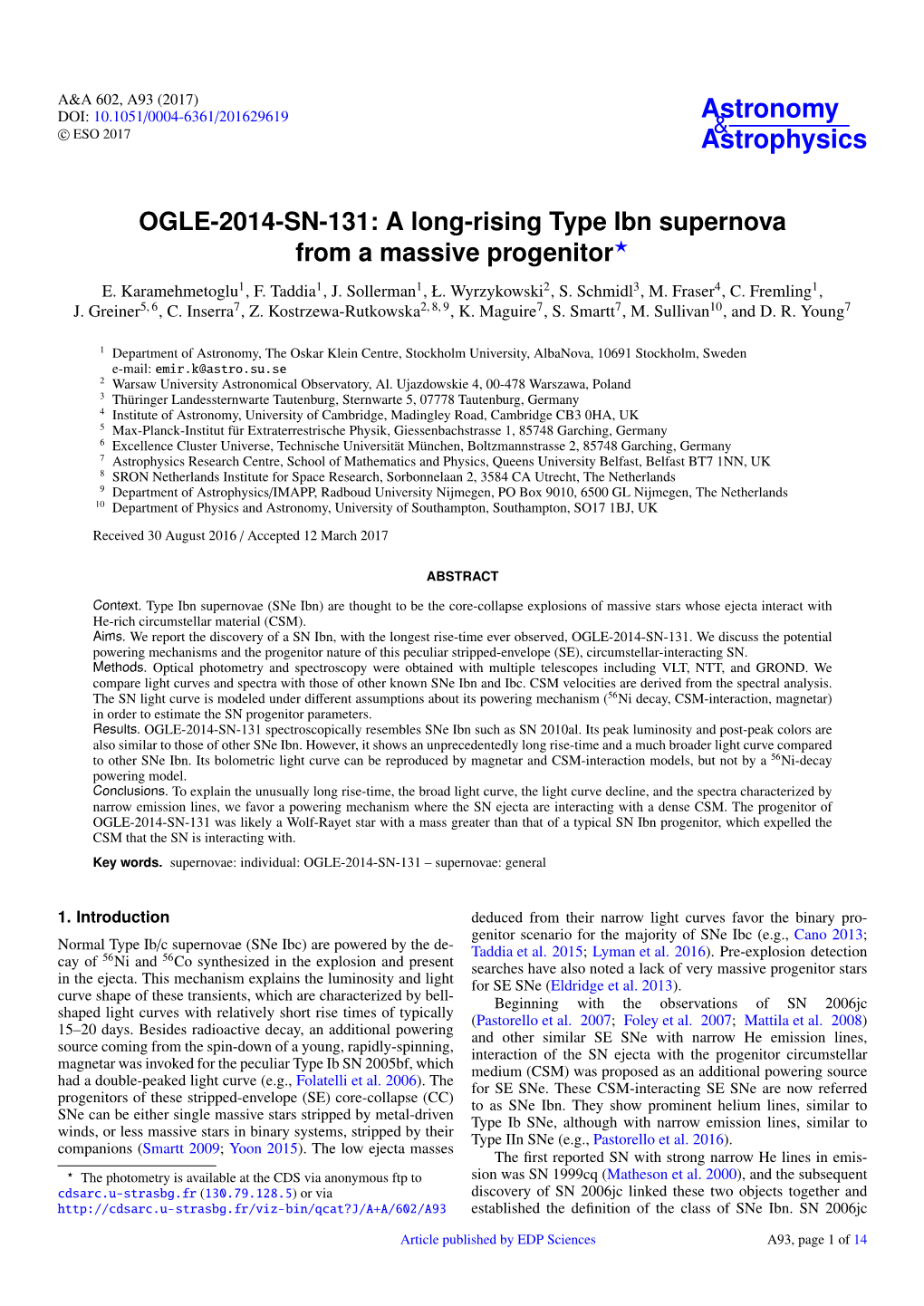 OGLE-2014-SN-131: a Long-Rising Type Ibn Supernova from a Massive Progenitor? E