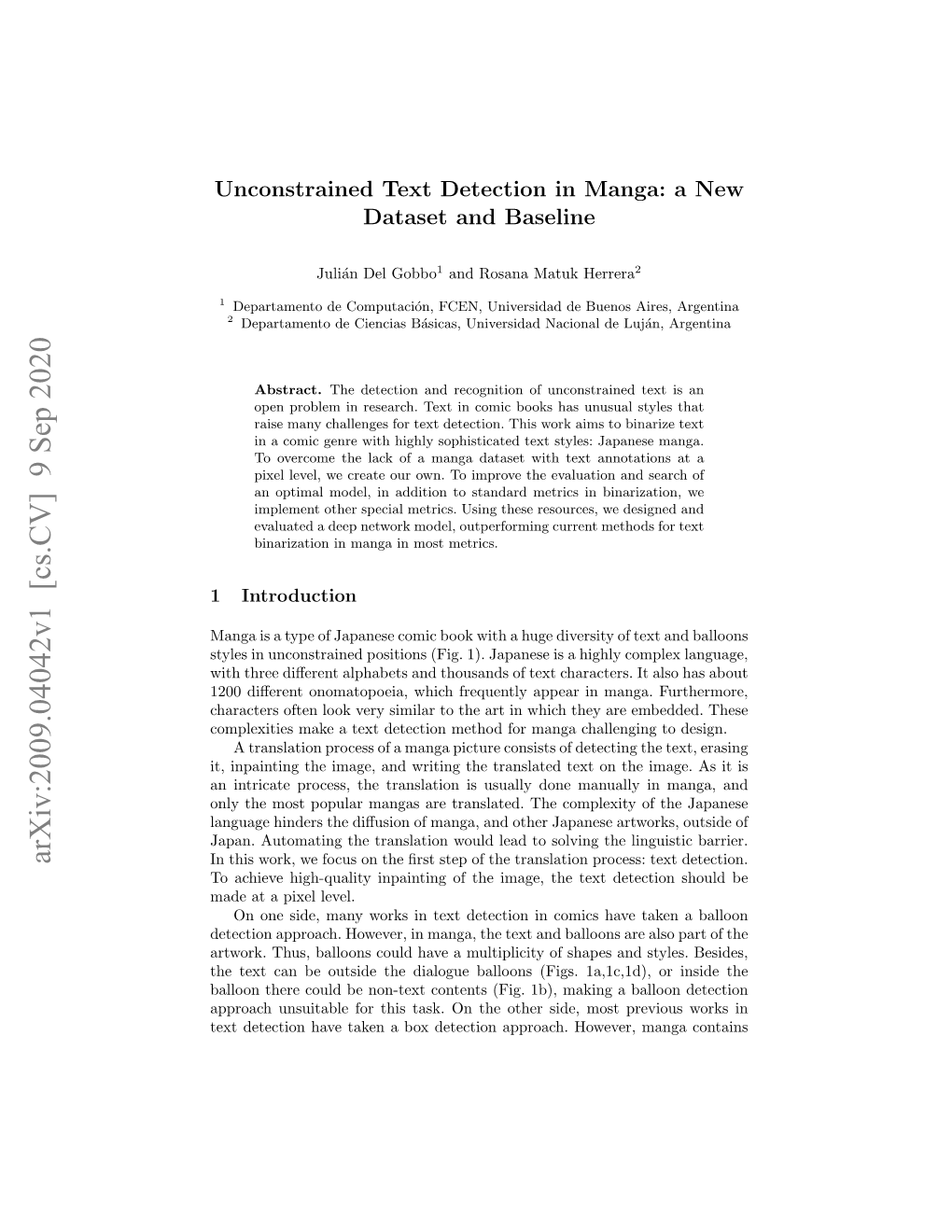 Arxiv:2009.04042V1 [Cs.CV] 9 Sep 2020 in This Work, We Focus on the ﬁrst Step of the Translation Process: Text Detection