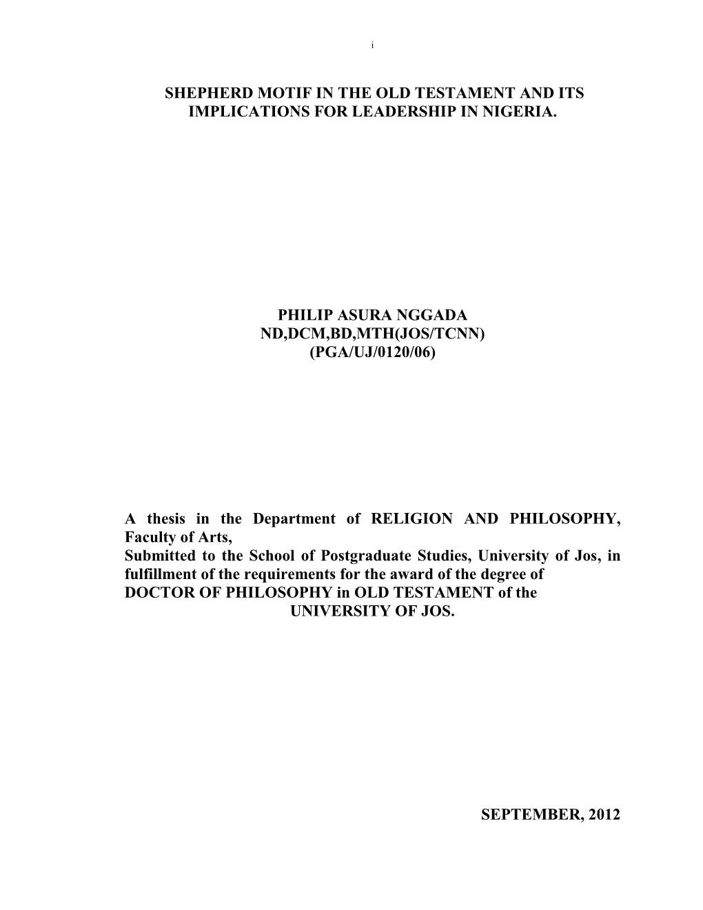 Shepherd Motif in the Old Testament and Its Implications for Leadership in Nigeria