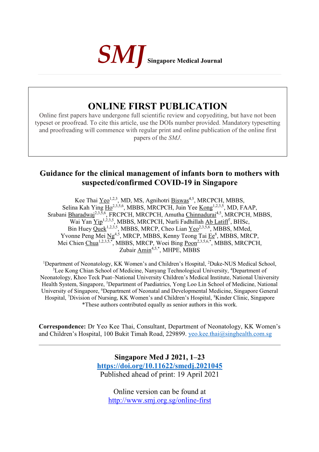 ONLINE FIRST PUBLICATION Online First Papers Have Undergone Full Scientific Review and Copyediting, but Have Not Been Typeset Or Proofread