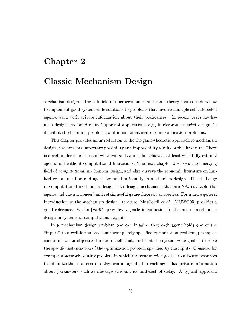 Parkes Chapter on Mechanism Design