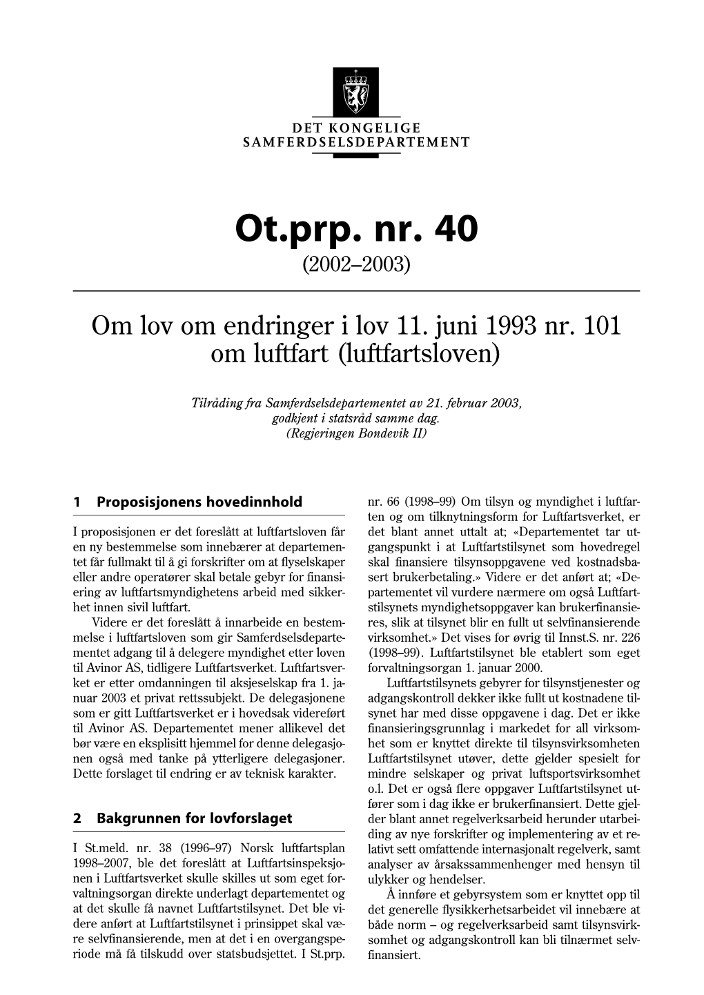 Ot.Prp. Nr. 40 (2002–2003)