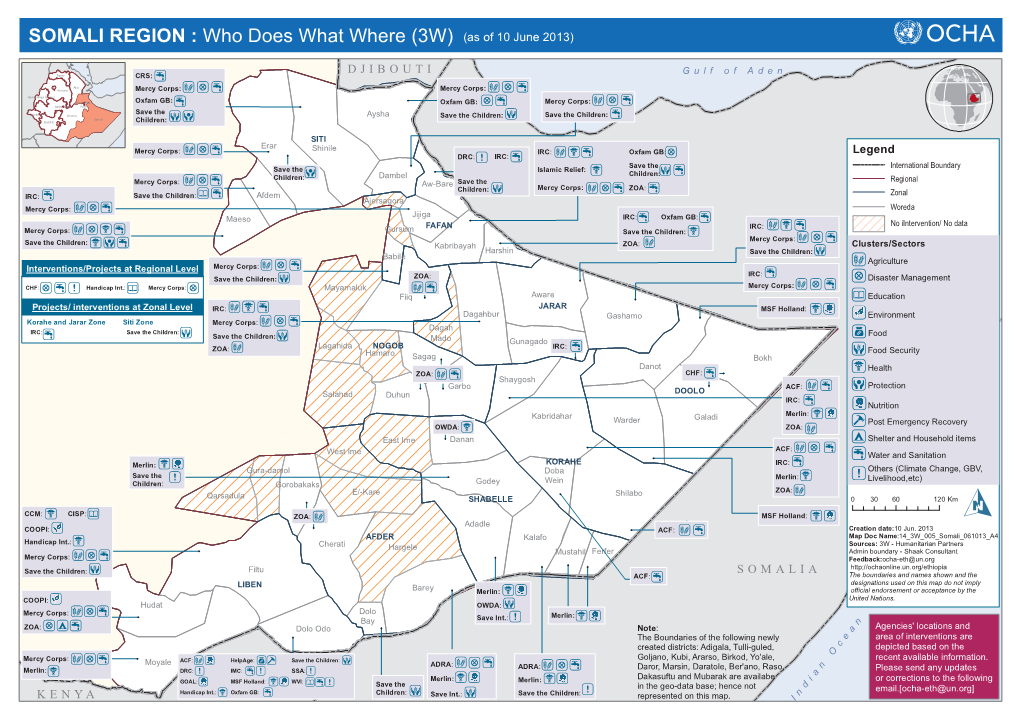 SOMALI REGION : Who Does What Where (3W) (As of 10 June 2013)