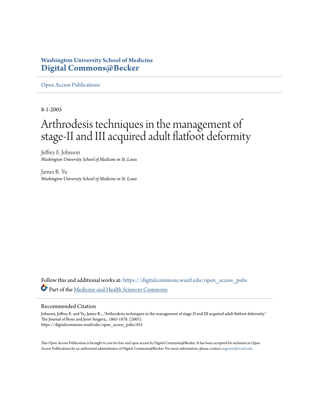 Arthrodesis Techniques in the Management of Stage-II and III Acquired Adult Flatfoot Deformity Jeffrey E