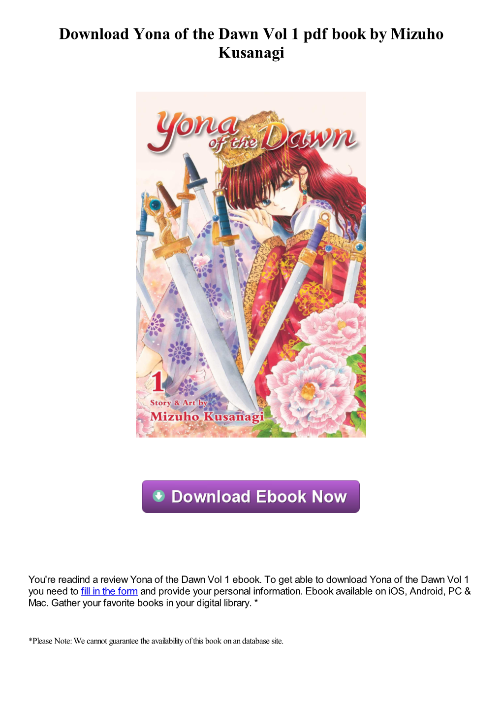 Download Yona of the Dawn Vol 1 Pdf Book by Mizuho Kusanagi