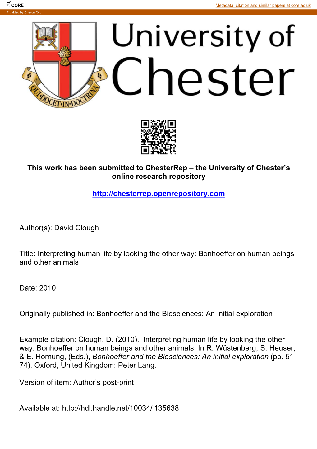 This Work Has Been Submitted to Chesterrep – the University of Chester’S Online Research Repository