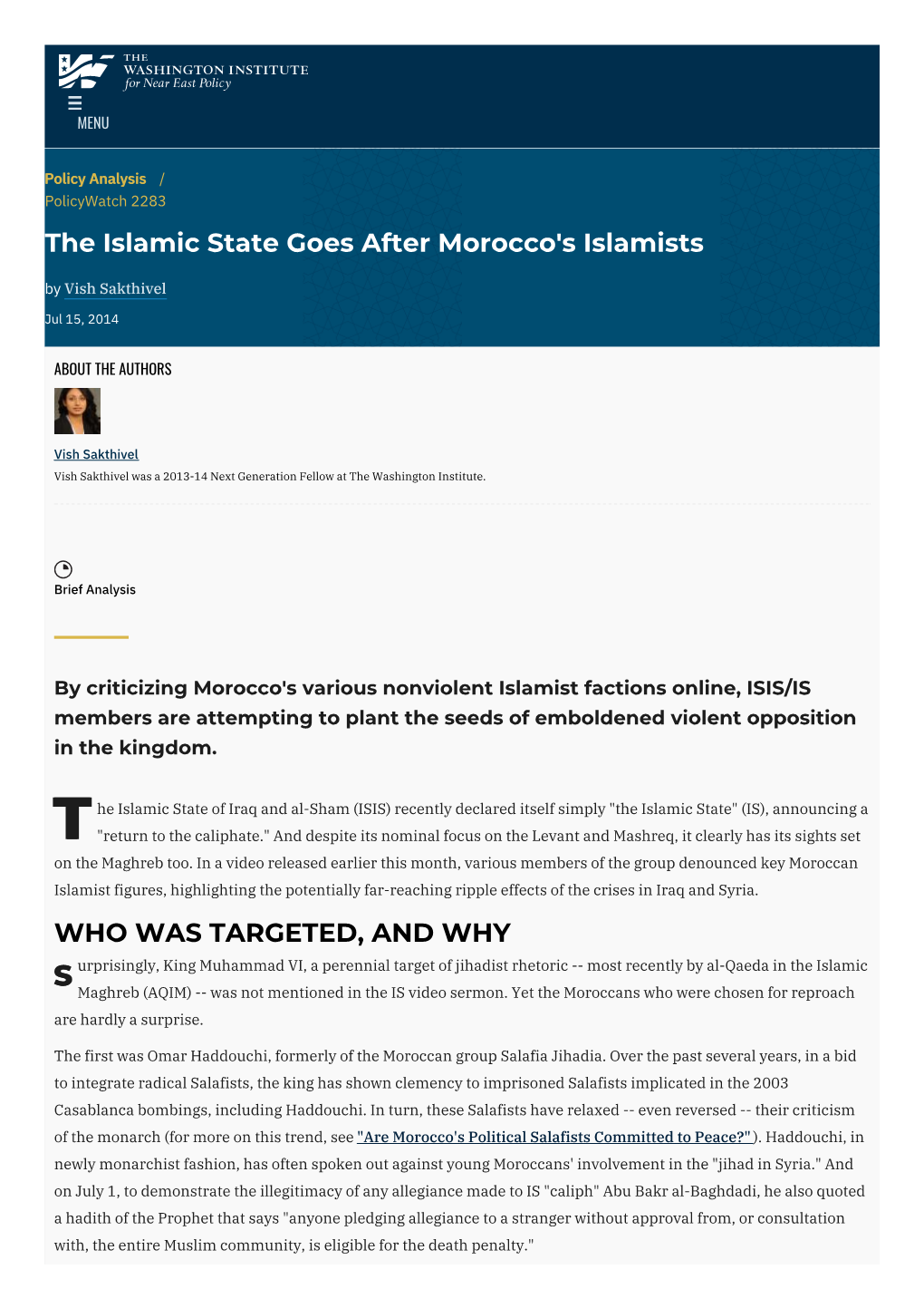 The Islamic State Goes After Morocco's Islamists | The
