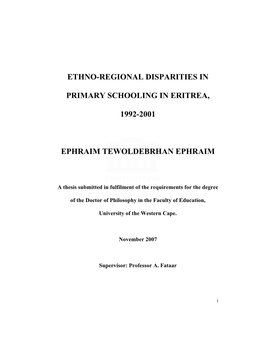 Ethno-Regional Disparities in Primary Schooling in Eritrea, 1992-2001