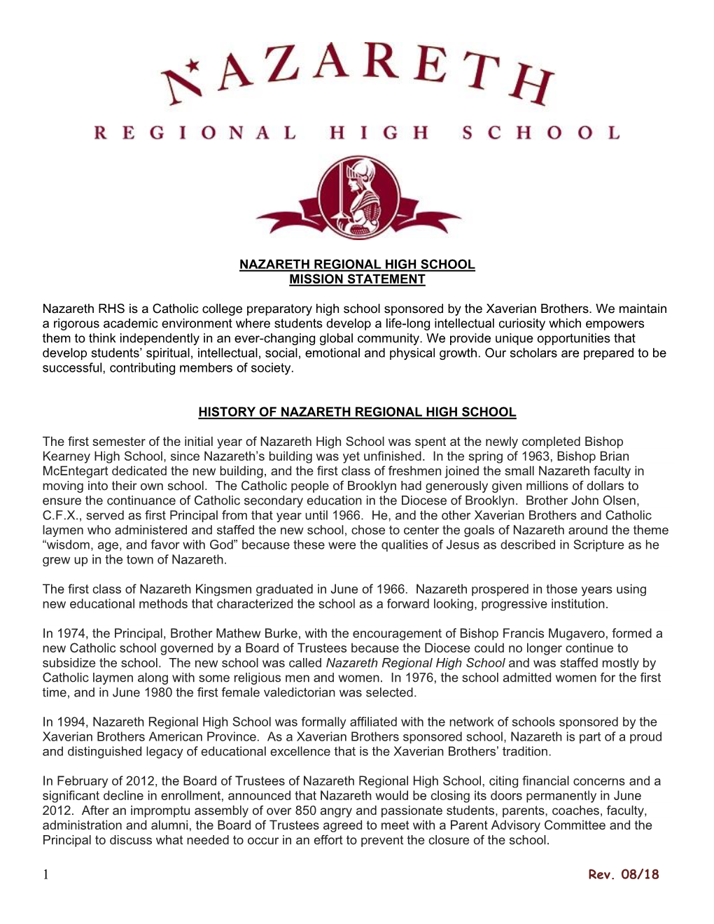 Nazareth Regional High School Mission Statement