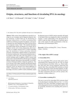 Origins, Structures, and Functions of Circulating DNA in Oncology