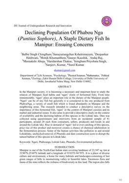 Declining Population of Phabou Nga (Puntius Sophore), a Staple Dietary Fish in Manipur: Ensuing Concerns
