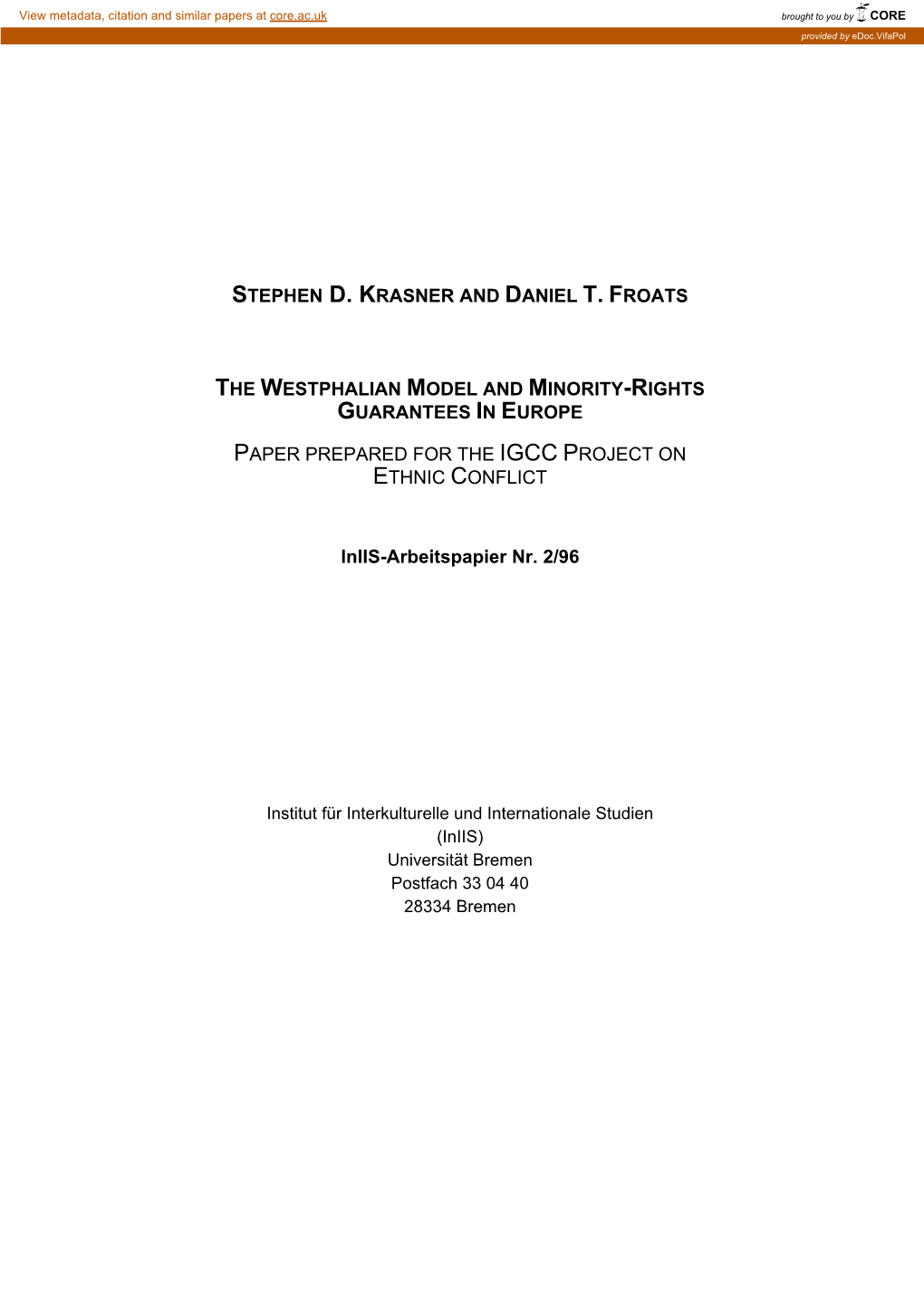 The Westphalian Model and Minority-Rights Guarantees in Europe