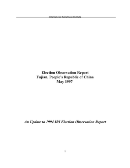 China's Fujian Province 1997 Village Elections