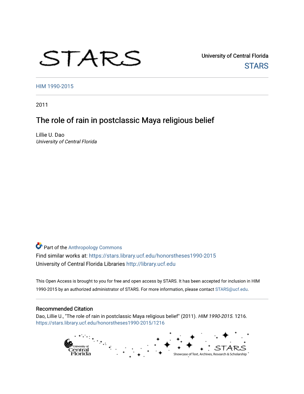 The Role of Rain in Postclassic Maya Religious Belief