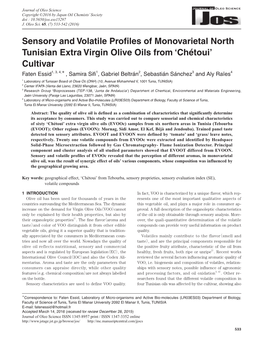 Sensory and Volatile Profiles of Monovarietal North Tunisian Extra