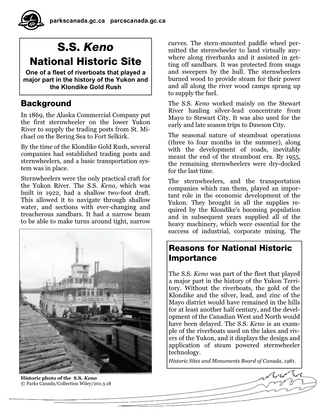 SS Keno National Historic Site Fact Sheet