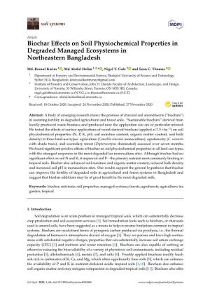 Biochar Effects on Soil Physiochemical Properties in Degraded Managed Ecosystems in Northeastern Bangladesh