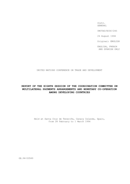 Report of the Eighth Session of the Coordination Committee on Multilateral Payments Arrangements and Monetary Co-Operation Among Developing Countries