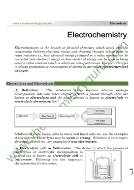 Electrochemistry Is the Branch of Physical Chemistry Which Deals With