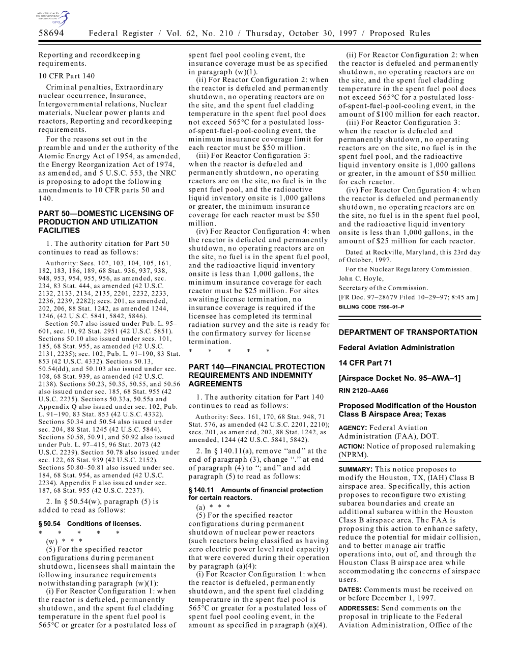 Federal Register / Vol. 62, No. 210 / Thursday, October 30, 1997 / Proposed Rules