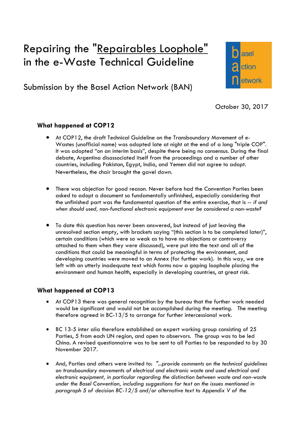 "Repairables Loophole" in the E-Waste Technical Guideline