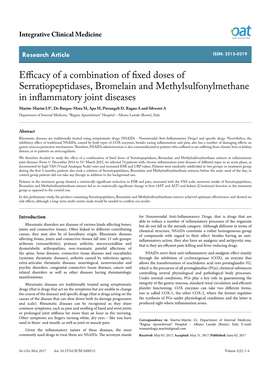 Efficacy of a Combination of Fixed Doses of Serratiopeptidases, Bromelain and Methylsulfonylmethane in Inflammatory Joint Diseas