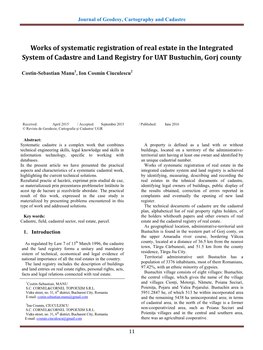 Works of Systematic Registration of Real Estate in the Integrated System of Cadastre and Land Registry for UAT Bustuchin, Gorj County