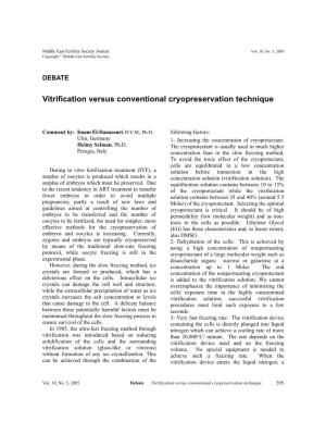 Vitrification Versus Conventional Cryopreservation Technique