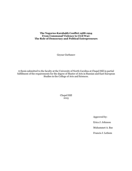 I the Nagorno-Karabakh Conflict 1988-1994 from Communal Violence to Civil