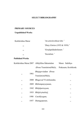 SELECT BIBLIOGRAPHY PRIMARY SOURCES Unpublished Works