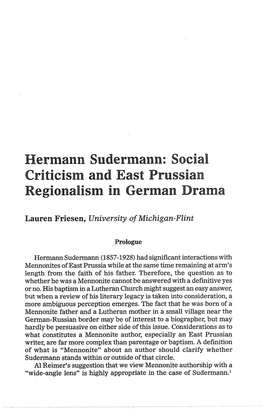 Hermann Sudermann: Social Criticism and East Prussian Regionalism in German Drama