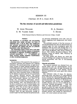 Chairman: Dr H. L. Israel, M.D. the Fine Structure of Sarcoid and Tuberculous Granulomas