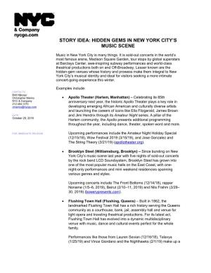 Story Idea: Hidden Gems in New York City's Music Scene