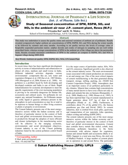 Research Article [Rai & Mishra, 6(2): Feb., 2015:4251-4255] CODEN (USA): IJPLCP ISSN: 0976-7126 INTERNATIONAL JOURNAL of PHARMACY & LIFE SCIENCES (Int