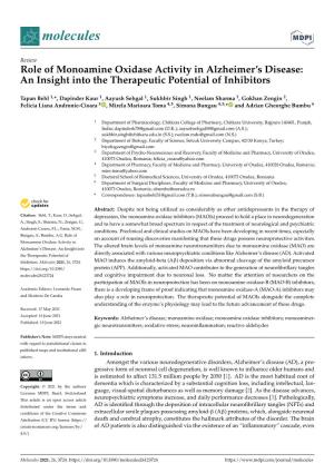 Role of Monoamine Oxidase Activity in Alzheimer's Disease