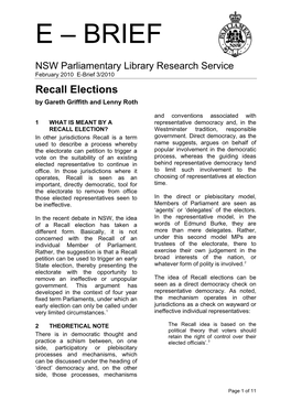 Recall Elections by Gareth Griffith and Lenny Roth