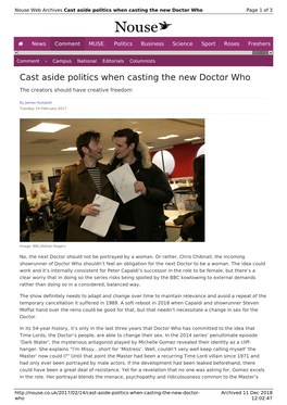 Cast Aside Politics When Casting the New Doctor Who | Nouse