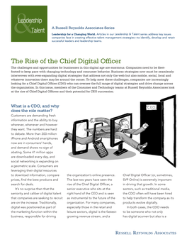 The Rise of the Chief Digital Officer the Challenges and Opportunities for Businesses in This Digital Age Are Enormous